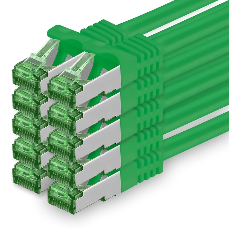 1aTTack.de 5 M Cat.7 Network Cable Pack of 10 Cat7 Patch Cable Lan Cable Ethernet RJ45 10 Gbit/s (All Internet Speeds) Green 5 Meters