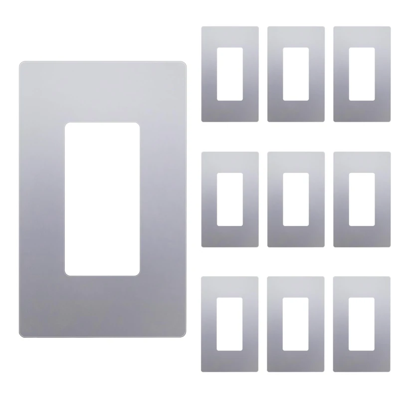 ENERLITES Elite Series Screwless Decorator Wall Plate Child Safe Outlet Cover, Gloss Finish, Size 1-Gang 4.68" H x 2.93" L, Unbreakable Polycarbonate Thermoplastic, SI8831-SV-10PCS, Silver (10 Pack)