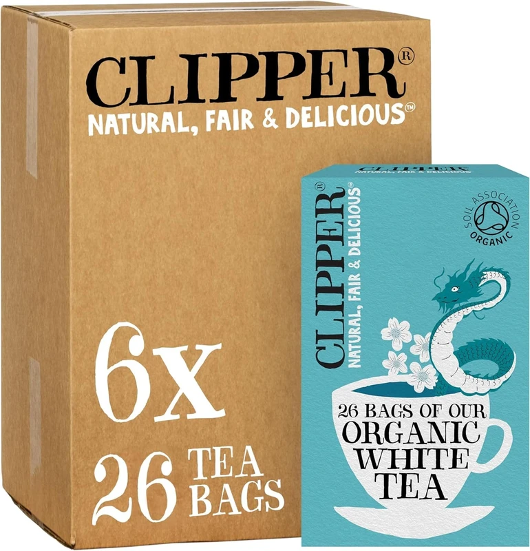 Clipper Organic White Tea Bags | 156 Bags of White Tea from China (6 x Boxes of 26) | Bulk Buy for Home & Catering | Herbal Tea Bags | Natural, Unbleached | Plant-Based & Biodegradable
