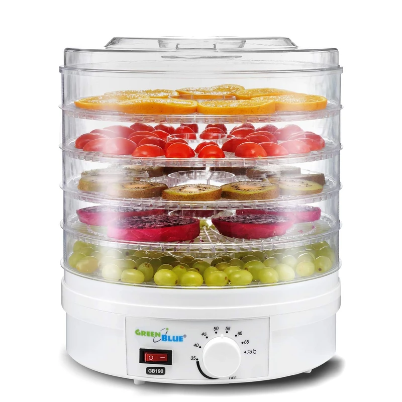 Green Blue GB190 Food Dryer Fruit Dehydrater Timer Mushroom Vegetable Fruit Dryer Power 250W Very Quiet High Sieve 4,5cm UK Plug - Image 1