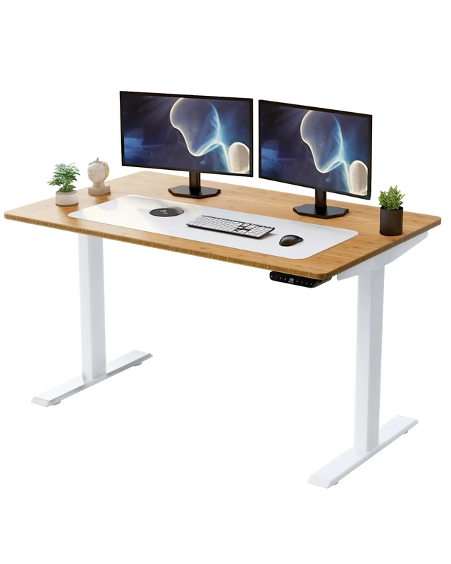 RISE UP Dual Motor Electric Standing Desk 48x30" Natural Bamboo Desktop Premium Ergonomic Adjustable Height Sit Stand-up Home Office Computer Desk Table Motorized Powered Modern Furniture Small