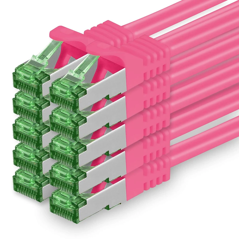 1aTTack.de 3 M Cat.7 Network Cable Pack of 10 Cat7 Patch Cable Lan Cable Ethernet RJ45 10 Gbit/s (All Internet Speeds) Magenta 3 Meters