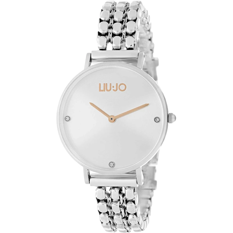 LiuJo TLJ1385 Women's Analogue Quartz Watch with Stainless Steel Strap, Silver-White-Rose Gold, Bracelet