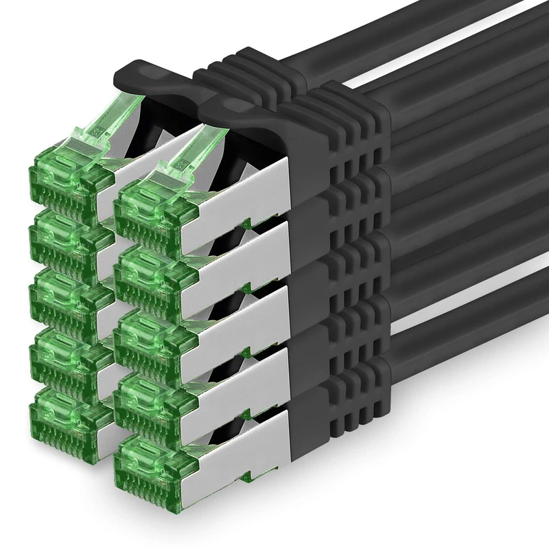 1aTTack.de 5 M Cat.7 Network Cable Pack of 10 Cat7 Patch Cable Lan Cable Ethernet RJ45 10 Gbit/s (All Internet Speeds) Black 5 Meters
