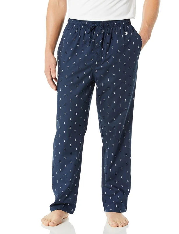 Nautica Men's Soft Woven 100% Cotton Elastic Waistband Sleep Pajama Pant Bottoms, Dark Blue, M