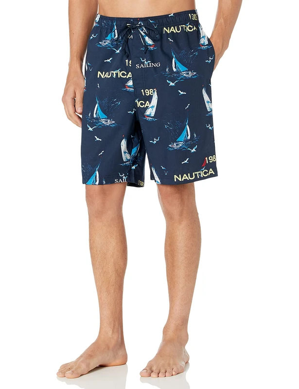 Nautica Men's Soft Woven 100% Cotton Elastic Waistband Sleep Pajama Short, Blue, Small - Image 1