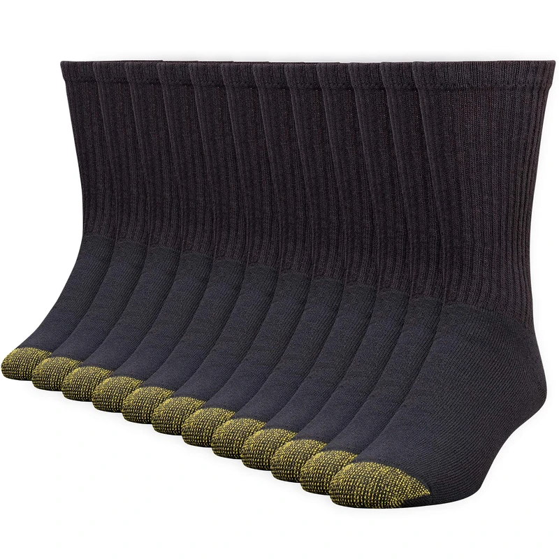 Gold Toe Men's 656s Cotton Crew Athletic Socks, Multipairs, Black (12-Pairs), X-Large (Pack of 12)