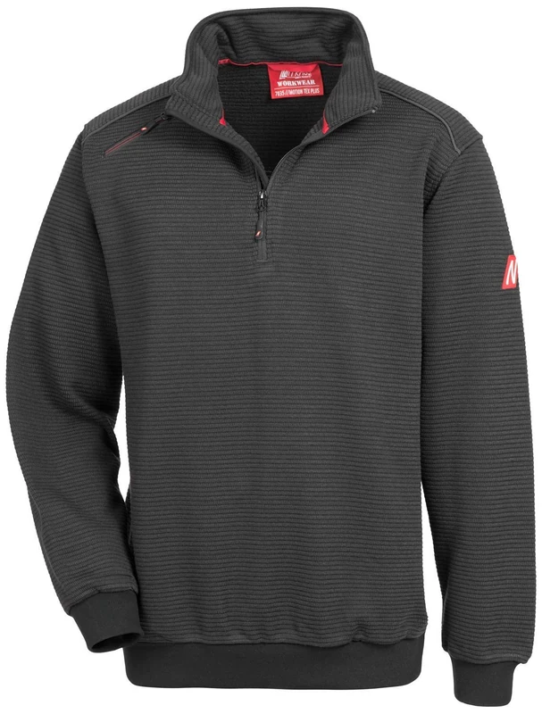 Nitras Motion Tex Plus Work Jumper - Heavy Duty Ribbed Sweat Jacket - Warm and Comfortable Sweatshirt, Black, 3XL, Black, 3XL
