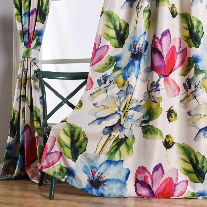 Taisier Home Stylish Living Elegant Abstract Colorful Curtains Printed,Multicoloured Curtains Print,Fashion Curtain 95 Inch Lenth for Bedroom(Floral Print Curtain 2 Pieces Set)