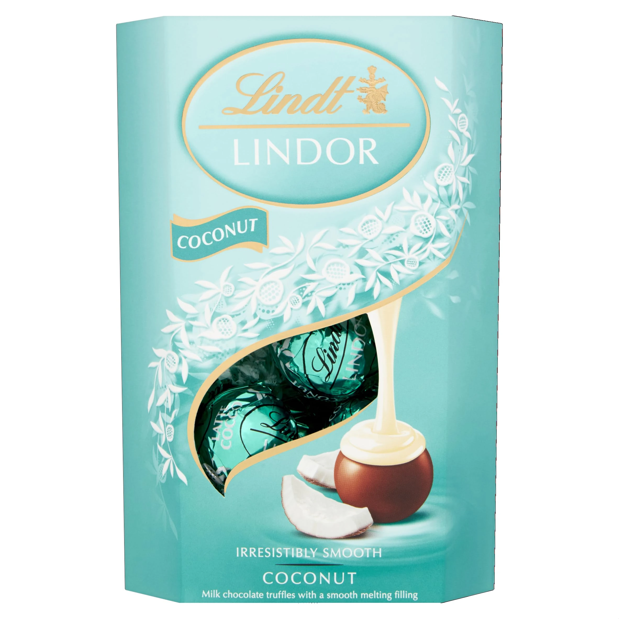 Lindt Lindor Coconut Chocolate Truffles – 200g Box (Approx. 16 Balls) – Smooth Filling – Halloween Treat, Christmas, Gift, Birthday, Congratulations
