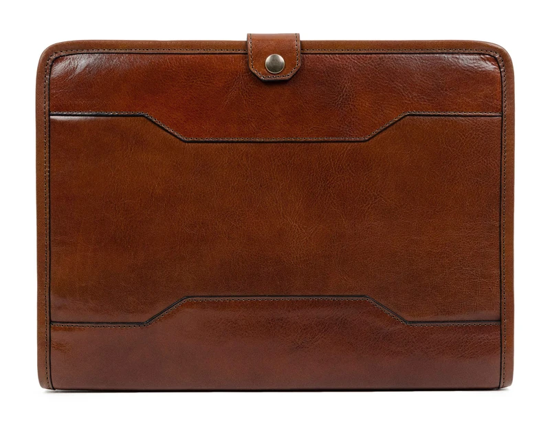 Time Resistance Leather Organizer Portfolio 13 Inches Laptop Case Full Grain Leather Amber - Image 1
