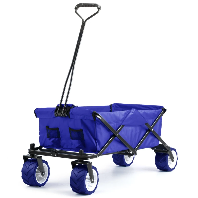 Yello Festival Trolley on Wheels, Folding Wagon, Portable Camping Cart, Collapsible Foldable Trolly for Beach Outdoor Garden Picnic Shopping Fishing, Wide Wheels, Adjustable Handle, Blue