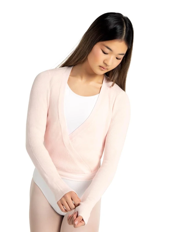 Capezio Ribbed Knit Wrap Ballet Cardigan for Women, Ballet Wrap Top, Keep Warm Yoga Tops, Dancewear, Activewear for Jazz, Contemporary, Dancing, 11381W, Pink, Adult Size XXS