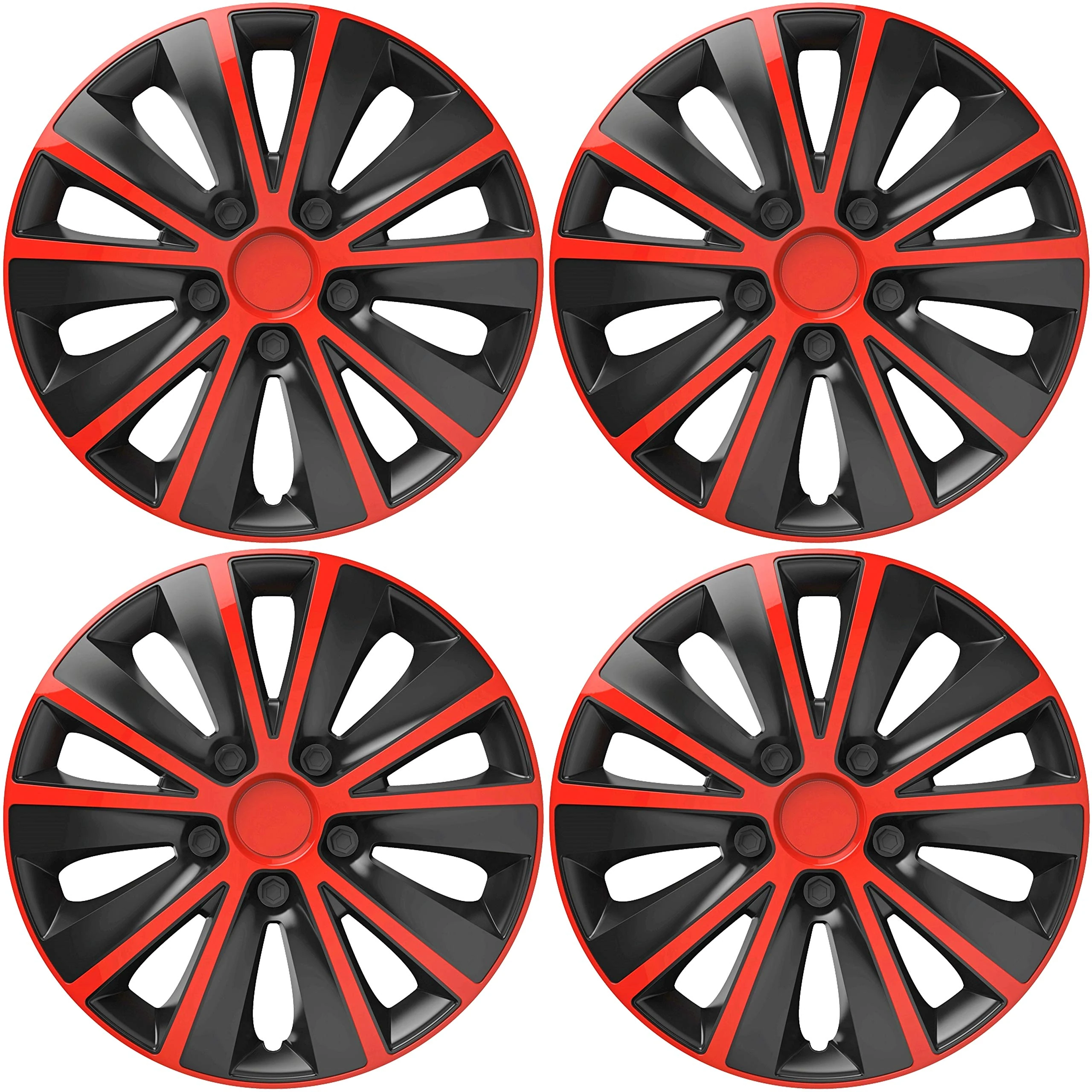 Versaco Car Wheel Trims RAPIDERB16 - Red/Black 16 Inch 10-Spoke - Boxed Set of 4 Hubcaps - Includes Fittings/Instructions