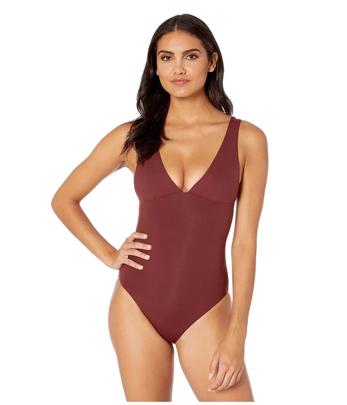 Seafolly Women's V Neck Maillot One Piece Swimsuit, Active Plum, 8