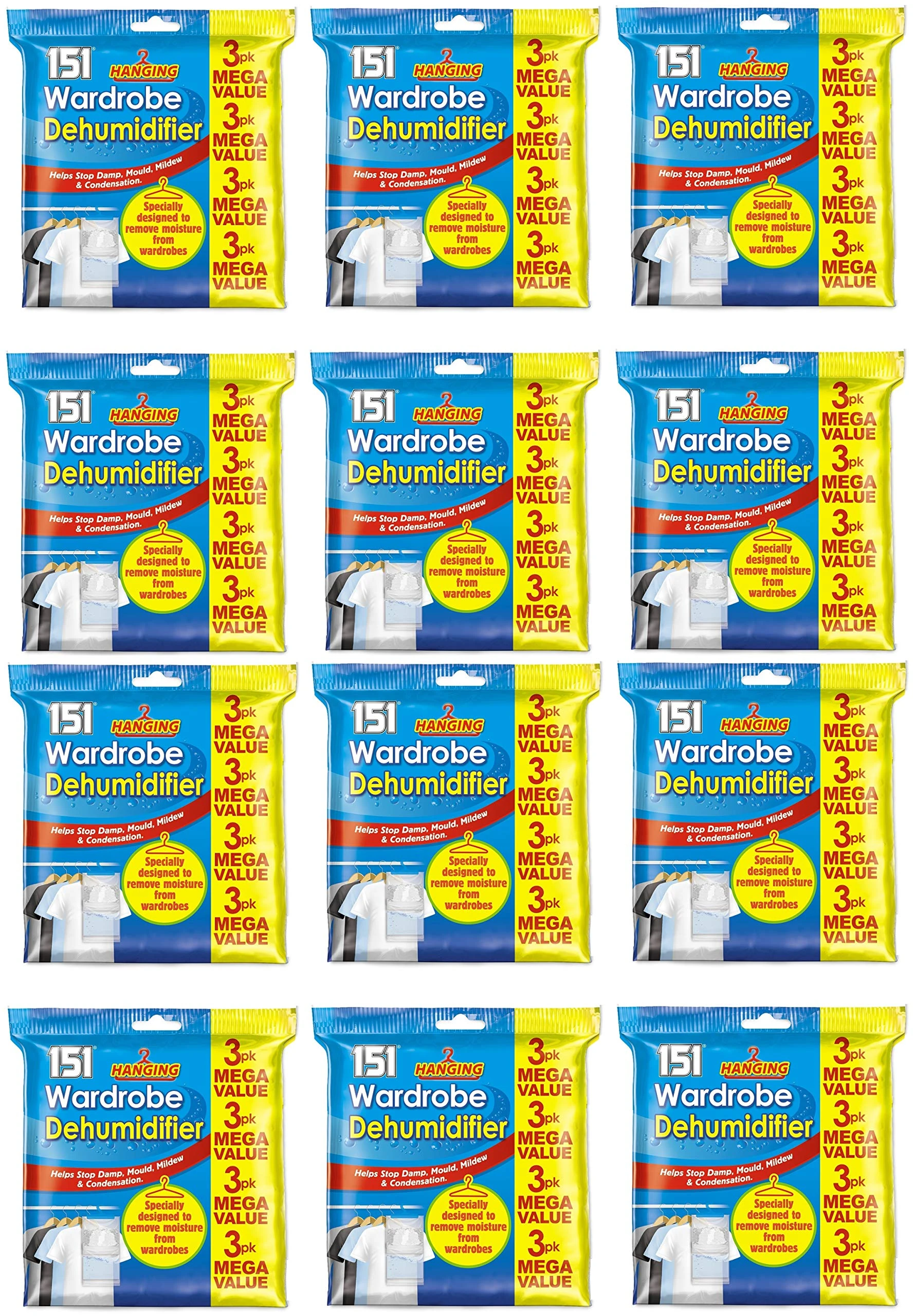 Hanging Wardrobe Dehumidifier Helps Stop Mould, Damp, Mildew, Moisture and Condensation (12 x 3pk)