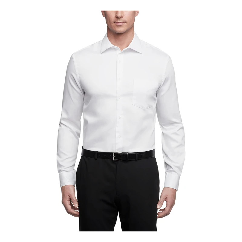 Van Heusen Men's Dress Shirts Regular Fit Lux Sateen Stretch Solid, White, 18" Neck 36"-37" Sleeve