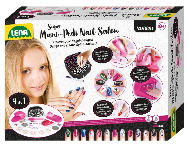 Lena 42654 - Super Mani Pedi Nail Salon, 4 in 1 nail salon for children's hands, complete set for beautifying fingernails, for girls from 8 years