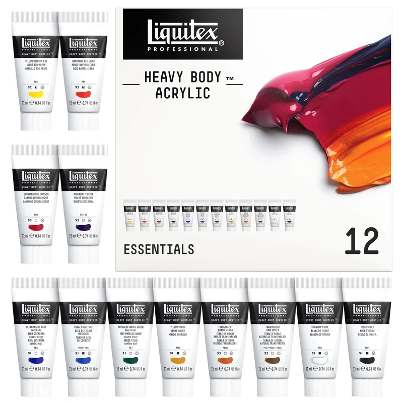 Liquitex Professional Acrylic Heavy Body Set of 12 x 22 ml Essential Colours