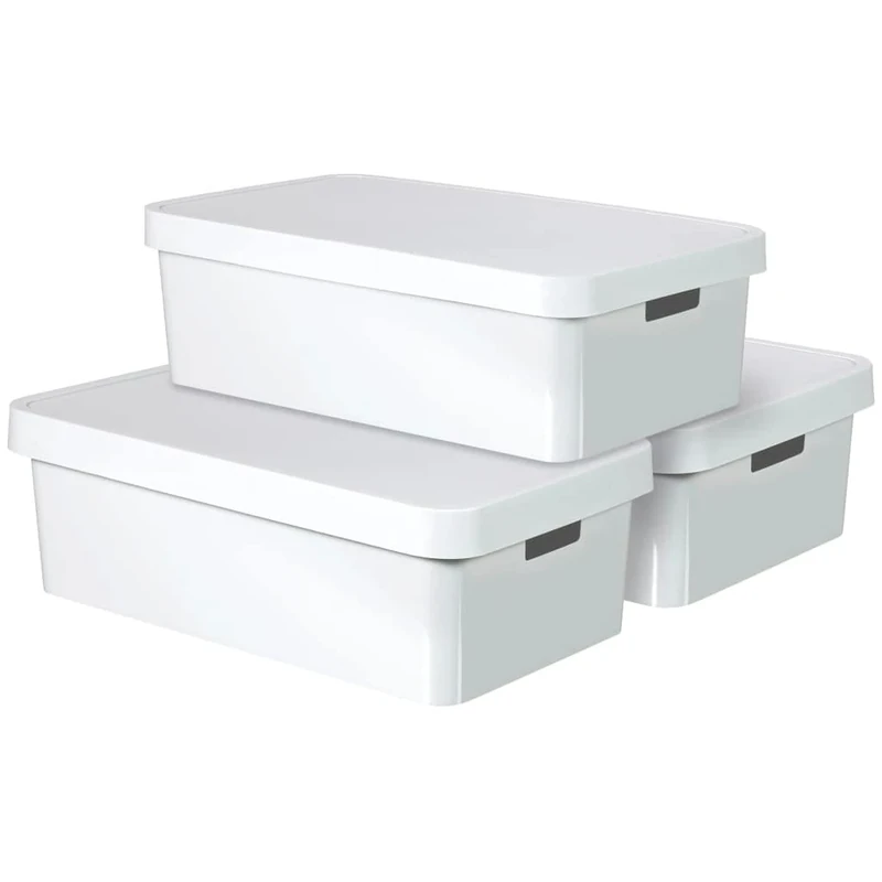 CURVER Infinity Storage Box Set with Lid, Plastic, White, 30 Litres, Set of 3