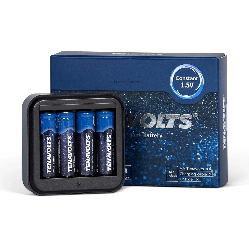 Tenavolts 1.5V AA Lithium Rechargeable Batteries (x4) with USB Charger Included, 1.8h Fast Re-Charge, 2775 mWh – 4 x AA Batteries with Charger - Image 1