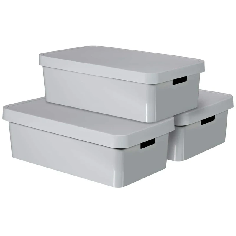 CURVER Infinity Storage Boxes with Lid, Plastic, Light Grey, 30 Litres