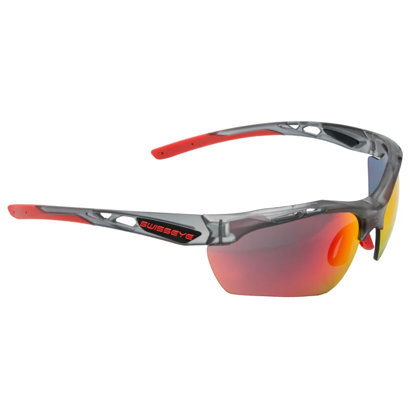 SWISSEYE Nucleo Sports Glasses (Adjustable, Rubberised Temple Ends, Ventilation System, Case, Microfibre Bag & Interchangeable Lenses), Crystal Grey Matte/Red