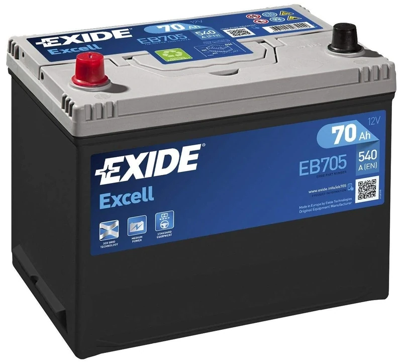 EXIDE EB705 Excell 12V 70Ah 540A High Performance Car Battery - 3 Years Warranty (Please Check Size Before Buying)