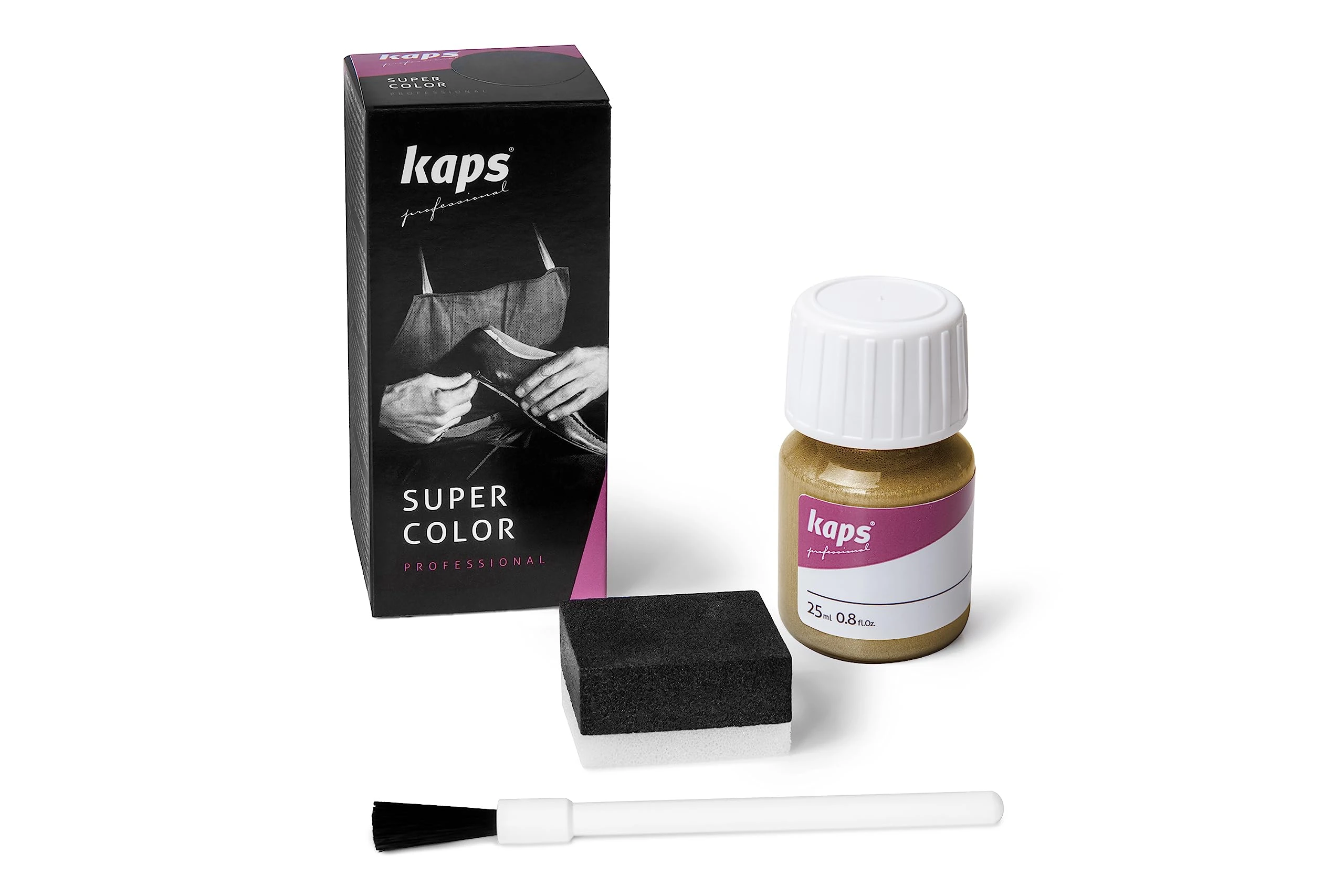 Kaps Super Color, Dye for Natural, Faux Leather and Fabric, Dye for Shoes, Boots and Bags with Sponge and Brush (406 - Old Gold)