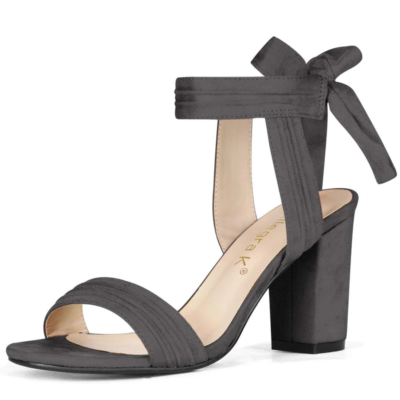 Allegra K Women's Open Toe Ankle Tie Back Chunky Heel Sandals Grey 7.5 UK/Label Size 9.5 US