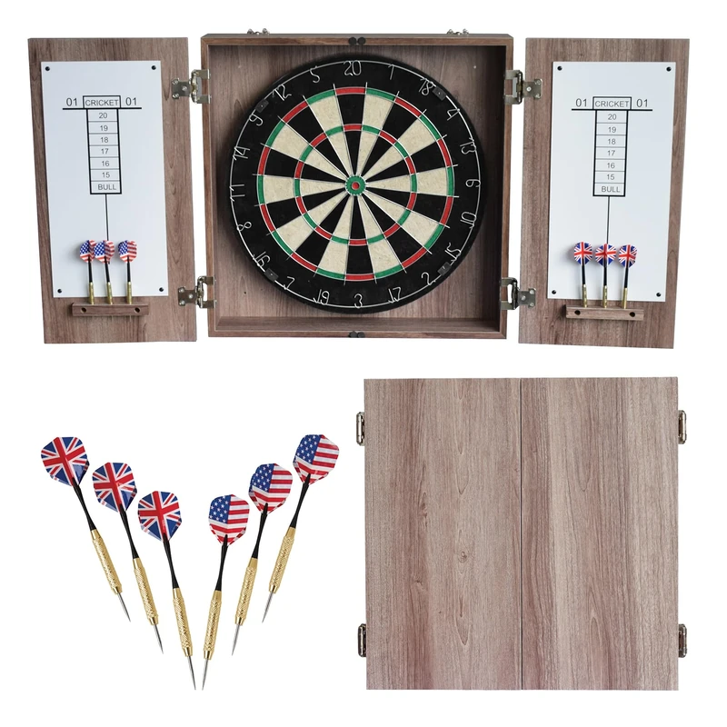 Hathaway Winchester Dartboard and Cabinet Set, Driftwood, 3.75" L W x 19.75" H, Wood