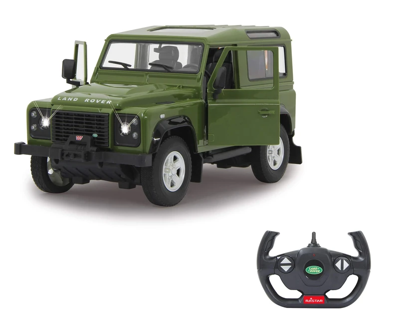 Jamara 405155 - Land Rover Defender 1:14 green door manual - Officially licensed, Light LED, Detailed interior