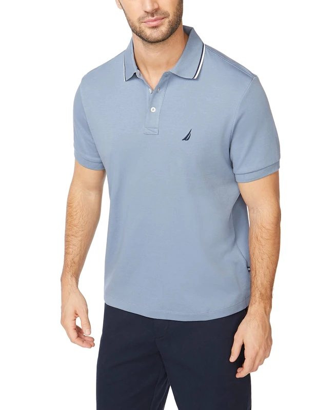 Nautica Men's Big and Tall Classic Fit Short Sleeve Solid Tipped Collar Soft Polo Shirt, Lake City Blue, 1X