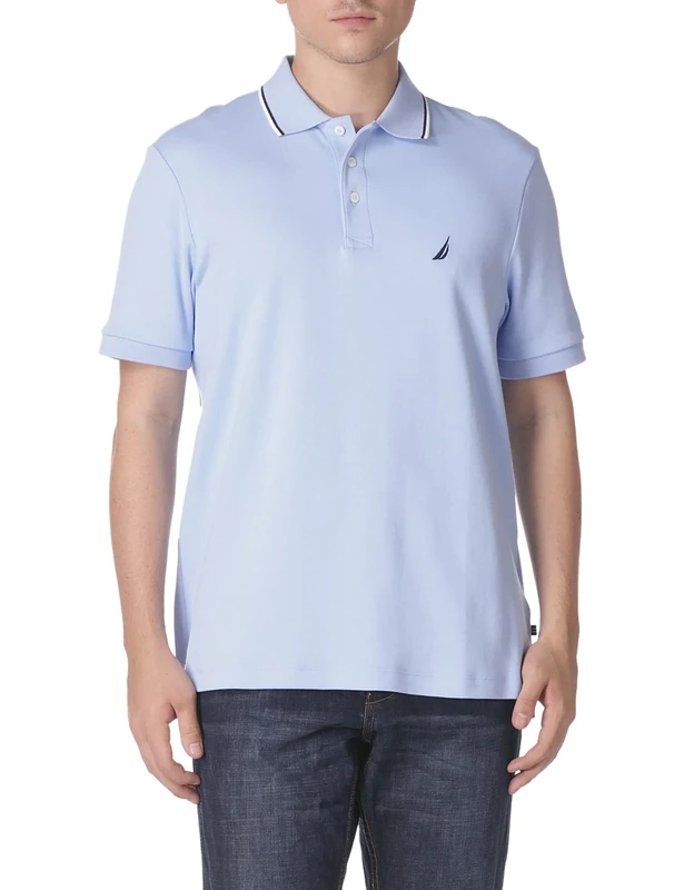 Nautica Men's Big and Tall Classic Fit Short Sleeve Solid Tipped Collar Soft Polo Shirt, Noon Blue, 3X