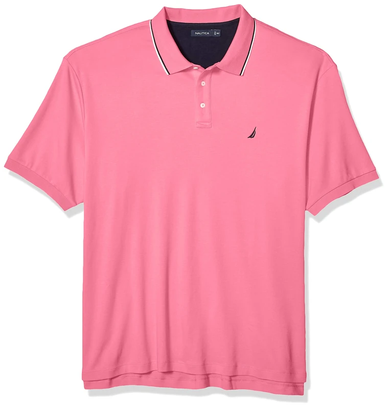 Nautica Men's Classic Fit Short Sleeve Solid Tipped Collar Soft Polo Shirt, Carnation, 1X