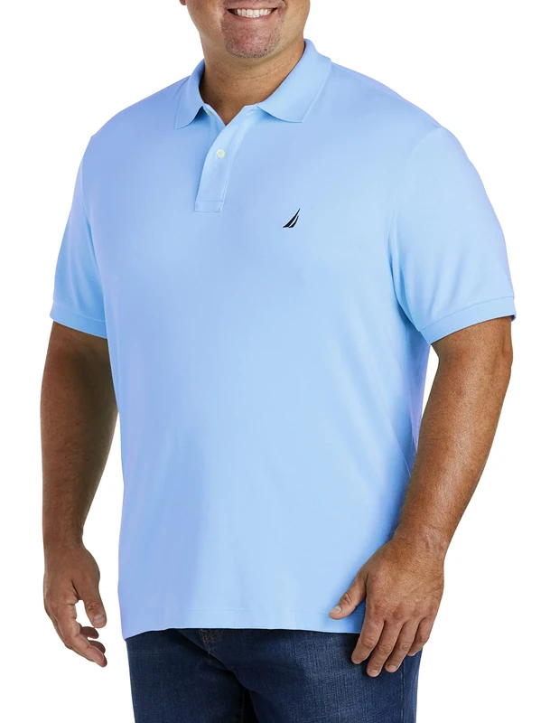Nautica Men's Classic Fit Short Sleeve Solid Soft Cotton Polo Shirt, Noon Blue, Large Tall
