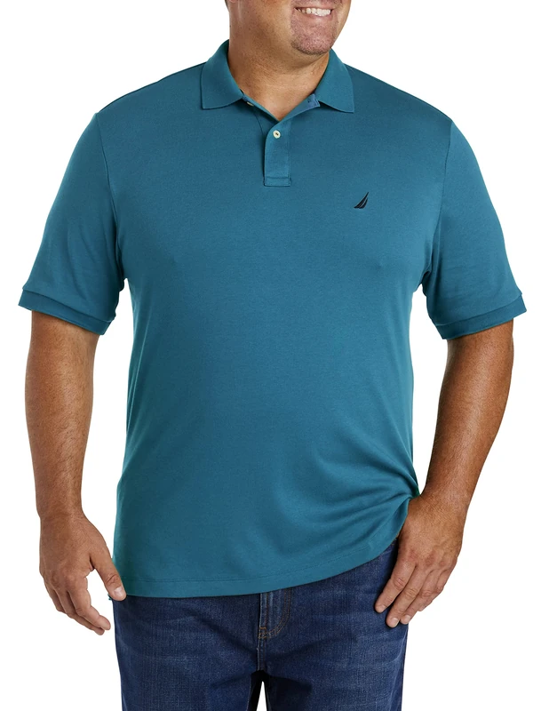 Nautica Men's Classic Fit Short Sleeve Solid Soft Cotton Polo Shirt, Cargo Blue, XL Tall