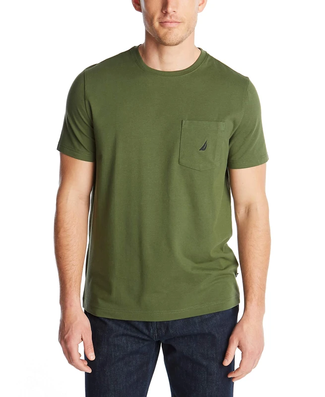 Nautica Men's Solid Crew Neck Short Sleeve t-Shirt with Pocket, Pine Forest, S - Image 1