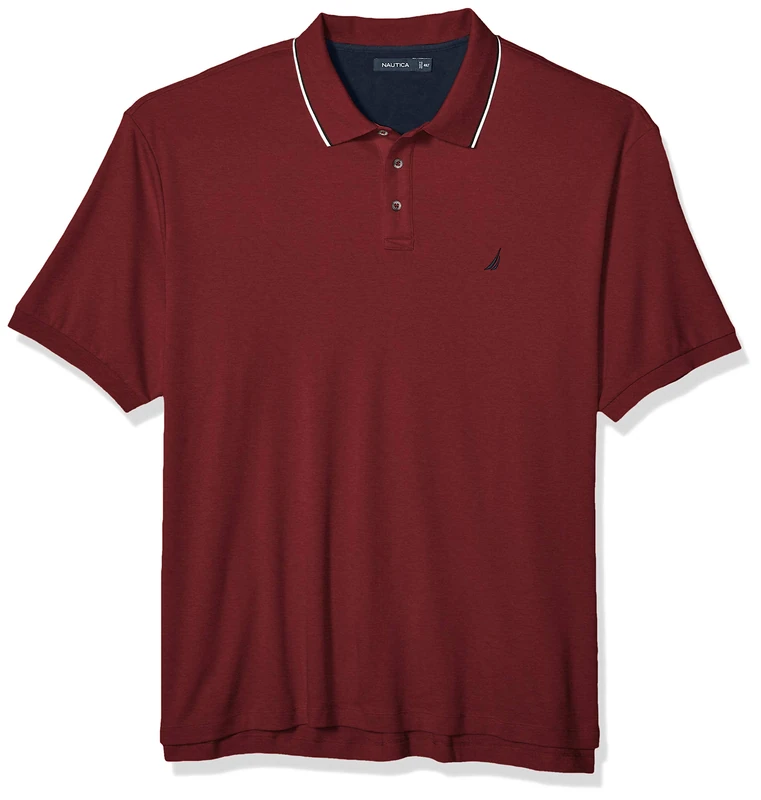 Nautica Men's Classic Fit Short Sleeve Solid Tipped Collar Soft Polo Shirt, Barolo, Large Tall