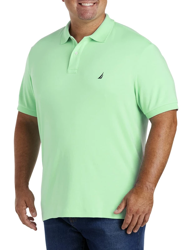 Nautica Men's Classic Fit Short Sleeve Solid Soft Cotton Polo Shirt, Ash Green, 4X Tall