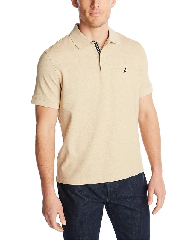 Nautica Men's Performance Pique Polo Shirt, Coastal Camel Heather, Medium - Image 1