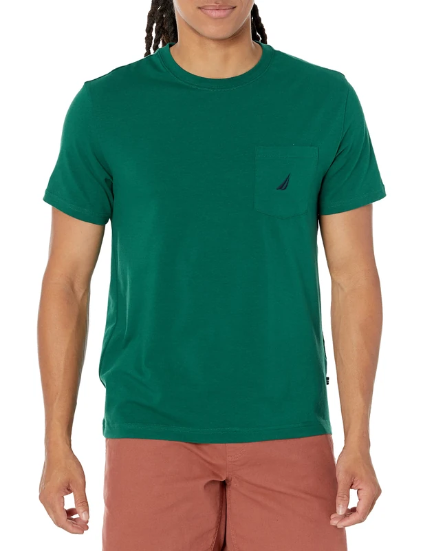 Nautica Men's Big and Tall Solid Crew Neck Short Sleeve Pocket T-Shirt, Tidal Green, 3X