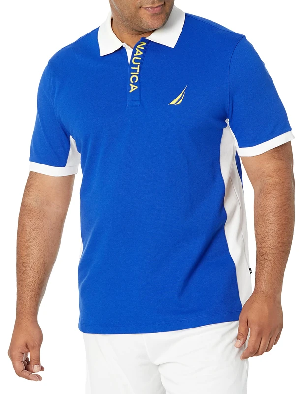Nautica Men's Short Sleeve Color Block Performance Pique Polo Shirt, Bright Cobalt, Medium