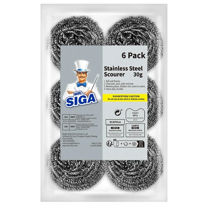MR.SIGA Stainless Steel Scourer, Pack of 6, 30g