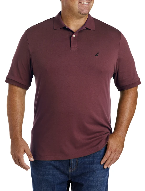 Nautica Men's Classic Fit Short Sleeve Solid Soft Cotton Polo Shirt Burgundy Red