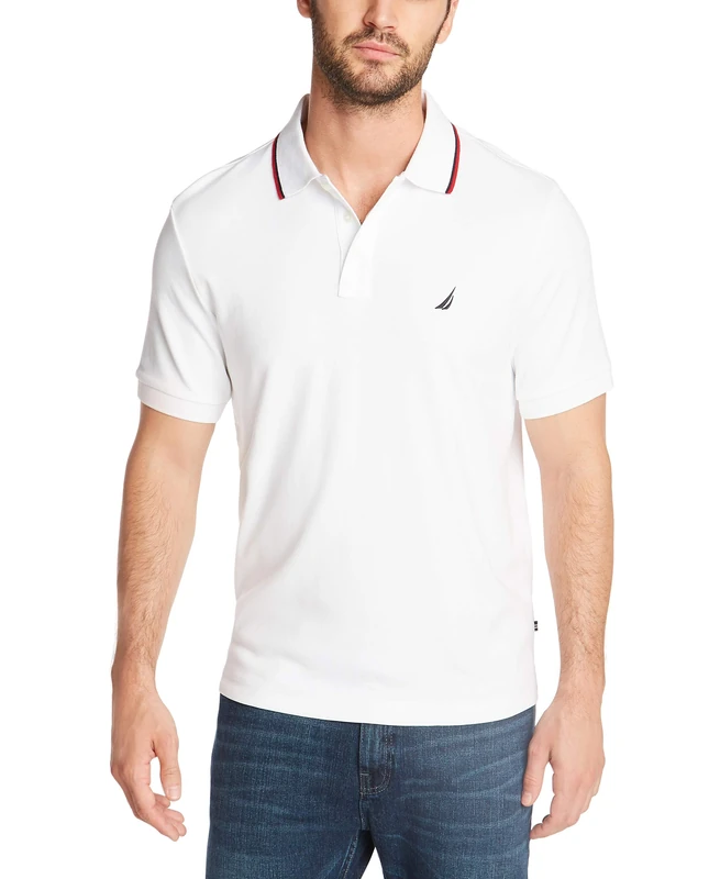Nautica Men's Big and Tall Classic Fit Short Sleeve Solid Tipped Collar Soft Polo Shirt, Bright White, 5X