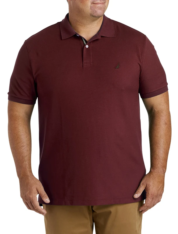 Nautica Men's Classic Fit Short Sleeve Solid Performance Deck Polo Shirt, Royal Burgundy, 1X Tall