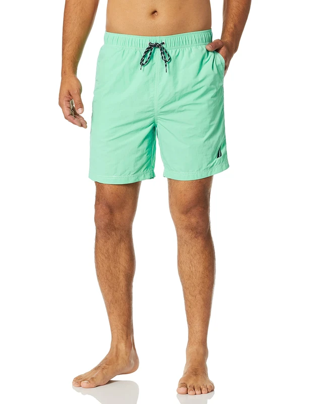 Nautica Men's Solid Quick Dry Classic Logo Swim-Trunk, Mint Spring (Dark), Medium