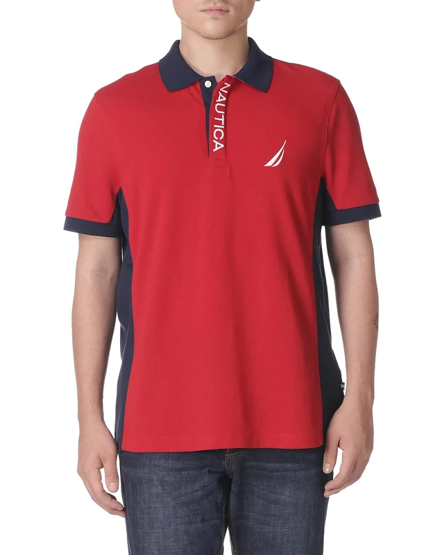 Nautica Men's Short Sleeve Color Block Performance Pique Polo Shirt Red, XXL