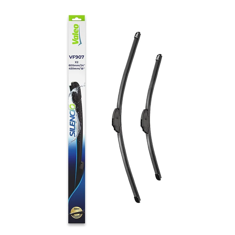 VALEO Silencio Wiper - VF907 - Kit of High Performance, Superior Road Visibility, Easy Installation Original Flat Blades 600mm/450mm - Front - Set of 2 Wiper Blades - 577907